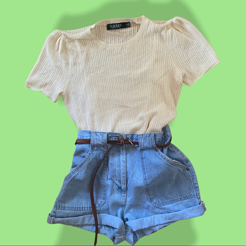 Vintage 90s/Y2K Ralph Lauren Cream Knit Top - MD